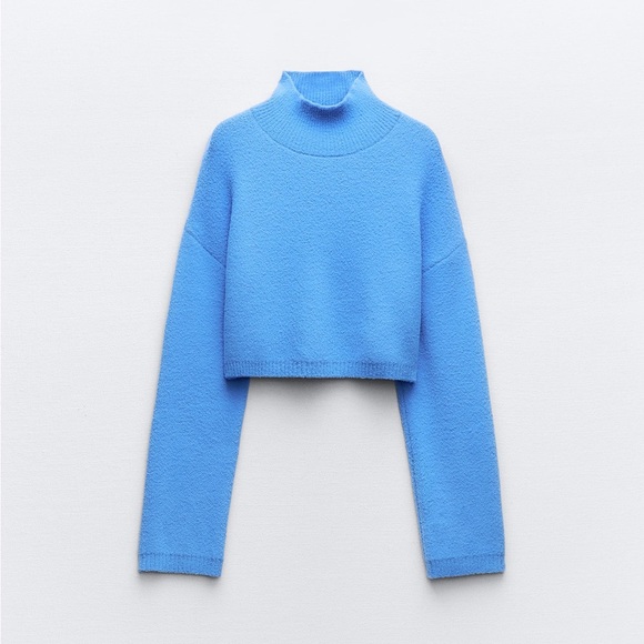 Soft Feel Cropped Knit Sweater Blue Zara - Picture 2 of 2